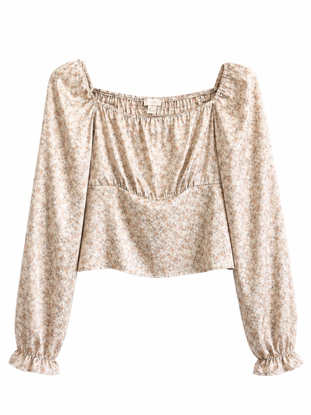 Monteau Los Angeles Cream Floral Smocked Square-Neck Blouse – Size XL EUC